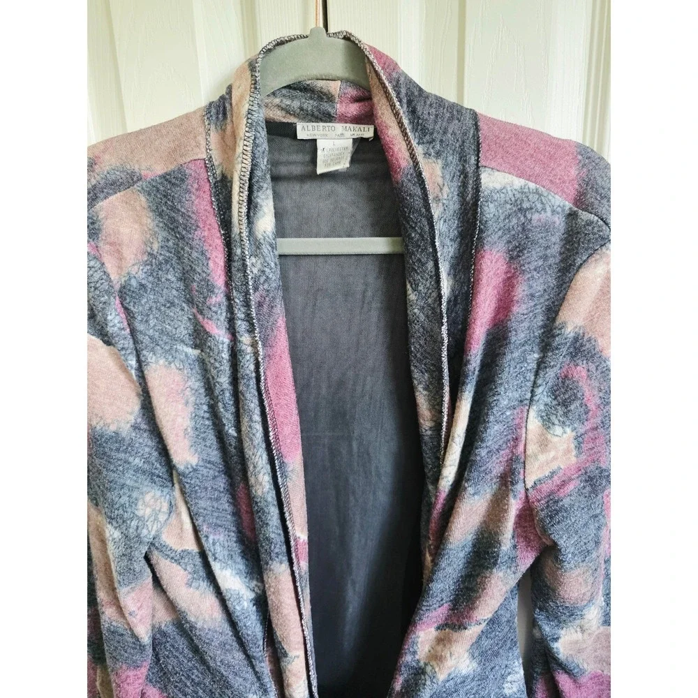 Alberto Makali L Open Front Cardigan Sweater Abstract Tie Front‎ Women's Large